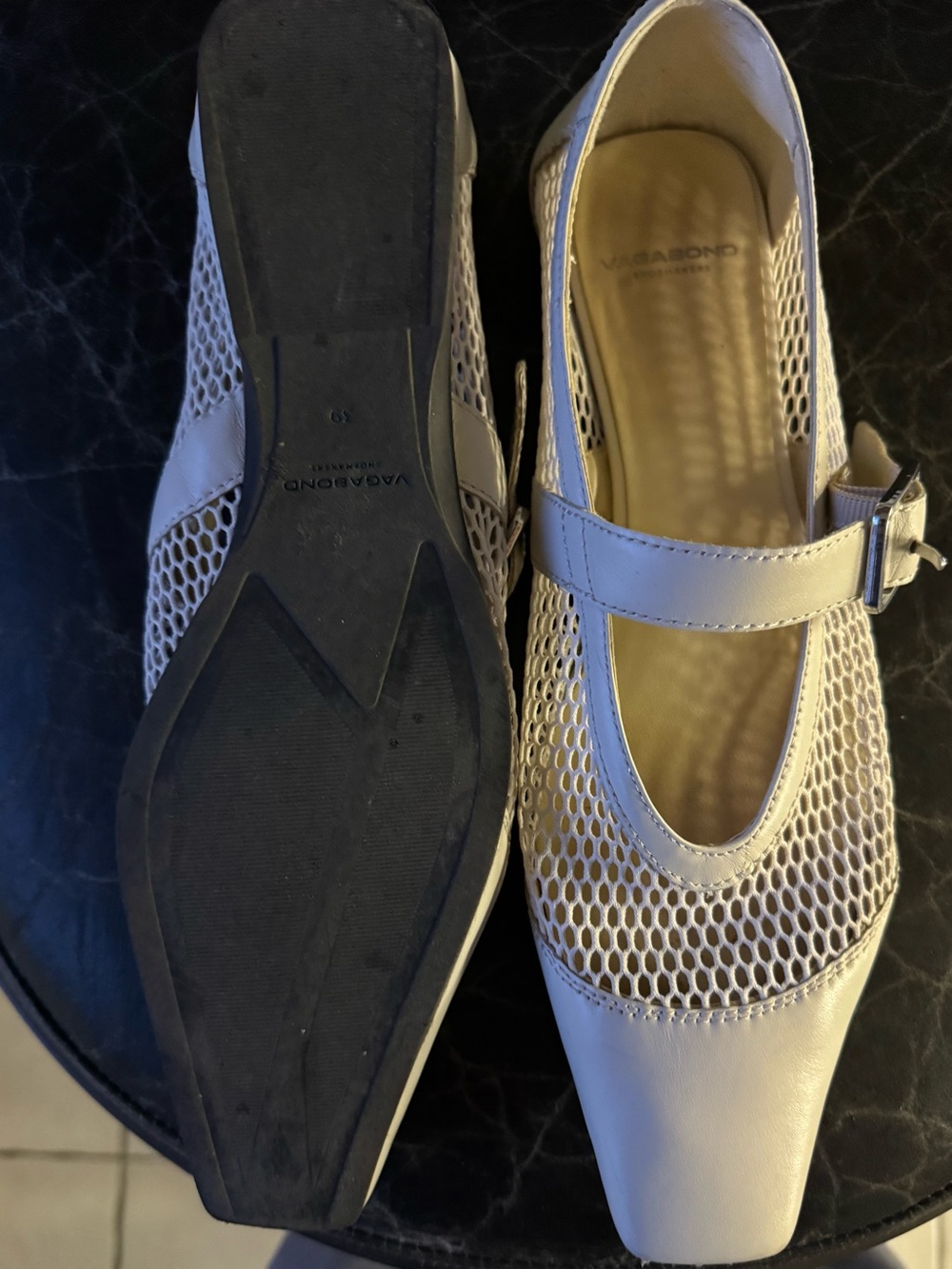Vagabond Cream Mesh Mary Jane Flats with Buckle - Picture 3 of 3
